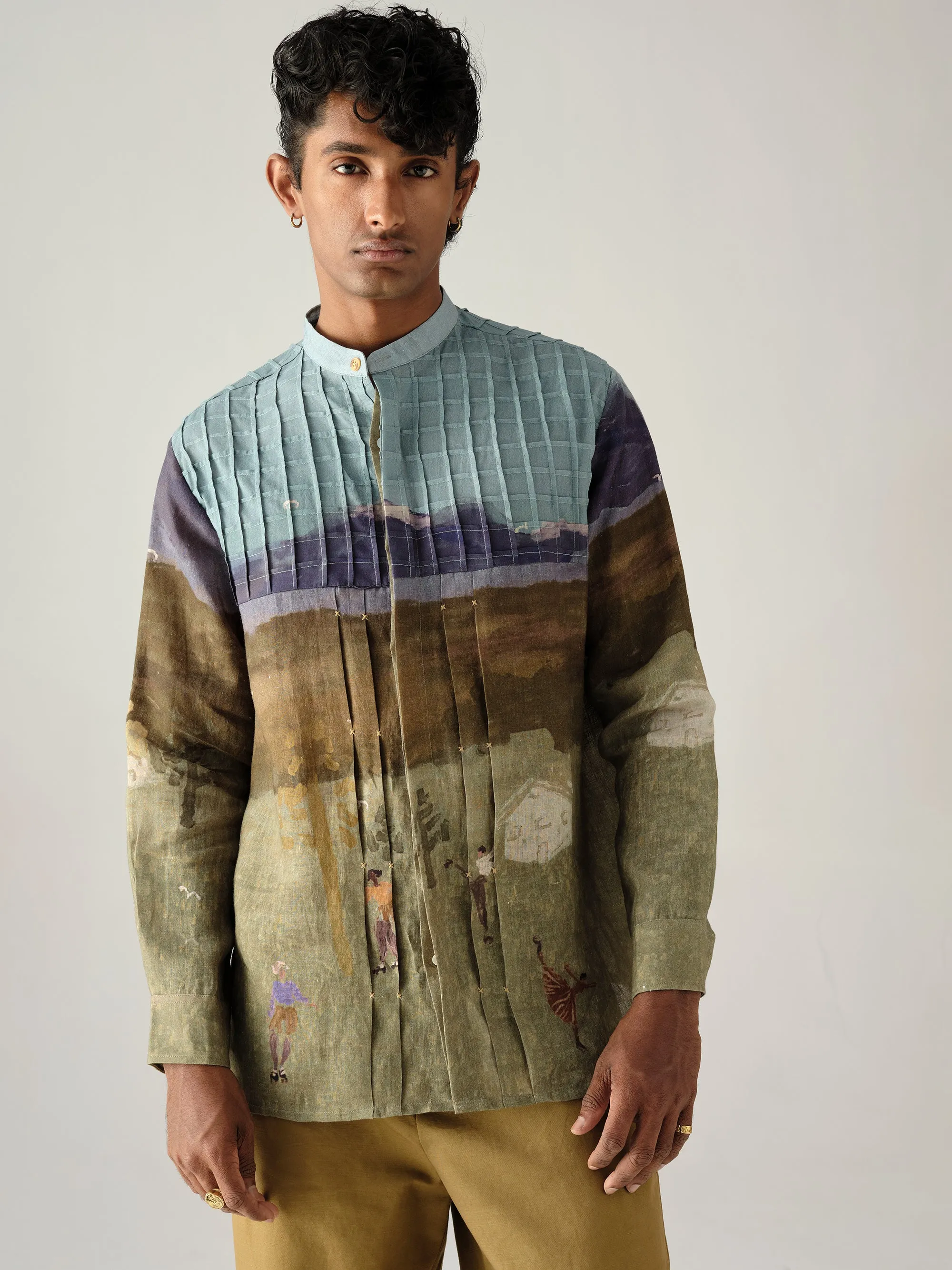 Pintuck Collarless Shirt sold by Cord