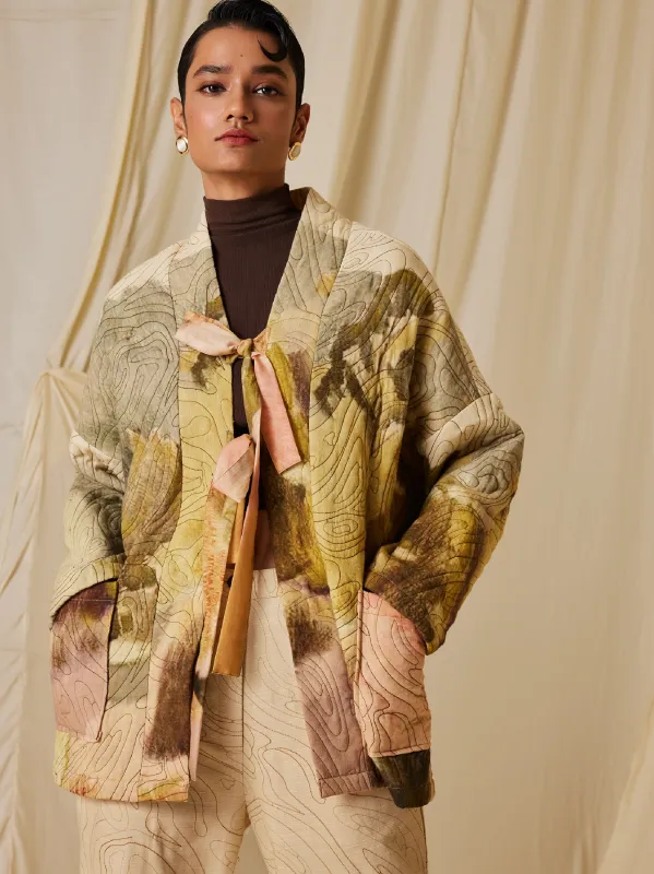 Quilted Front Open Jacket made by Cord