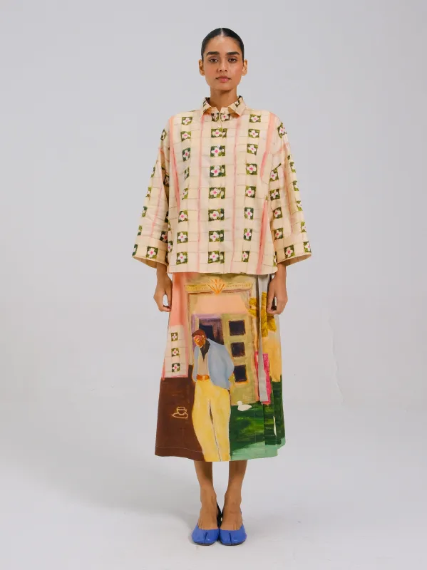 Panel Shirt Set(Panel Shirt + Wrap Skirt) made by Cord
