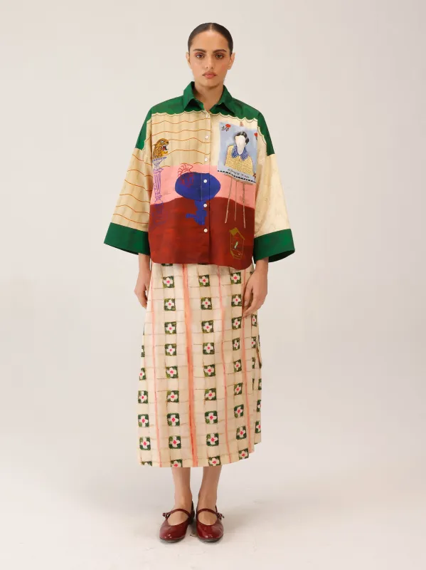 Panel Shirt Set(Panel Shirt + Wrap Skirt) made by Cord