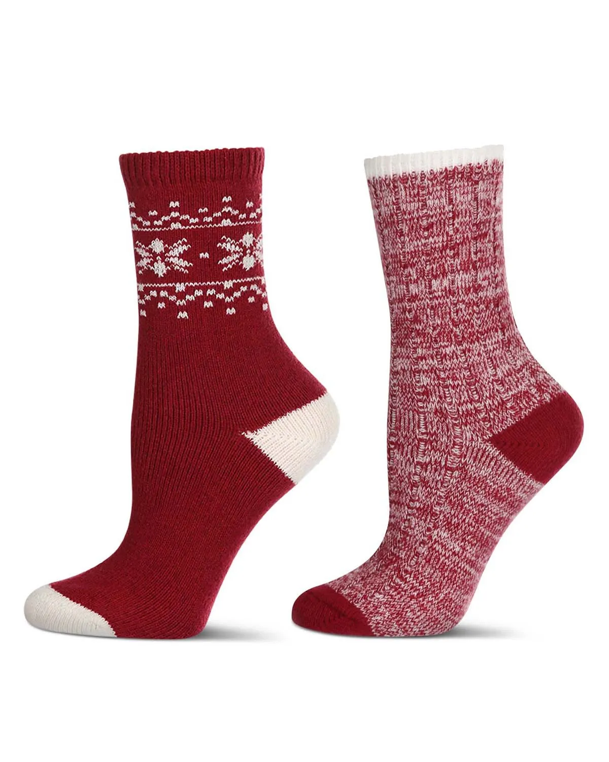 2 Pair Women's Buttersoft Crew Socks - Snowflake and Marled Patterns sold by MeMoi