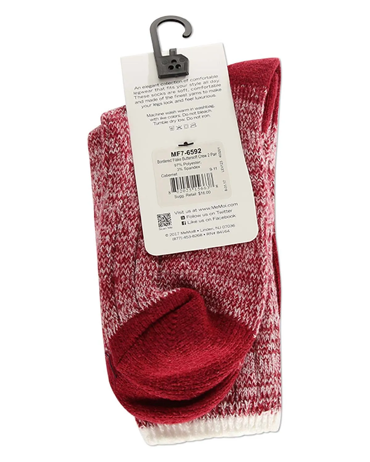 2 Pair Women's Buttersoft Crew Socks - Snowflake and Marled Patterns sold by MeMoi product image thumbnail 4