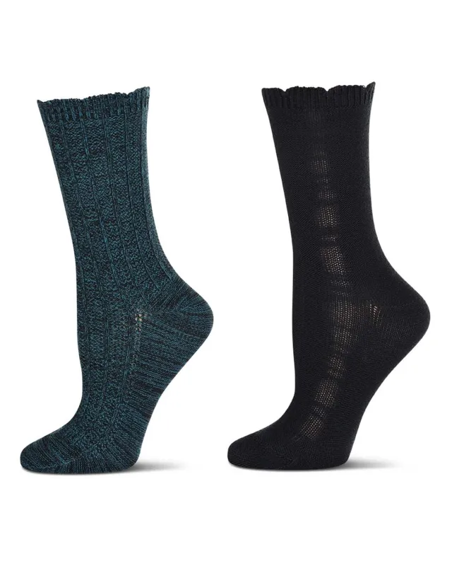 2 Pair Women's Scalloped-Cuff Cozy Knit Crew Socks sold by MeMoi