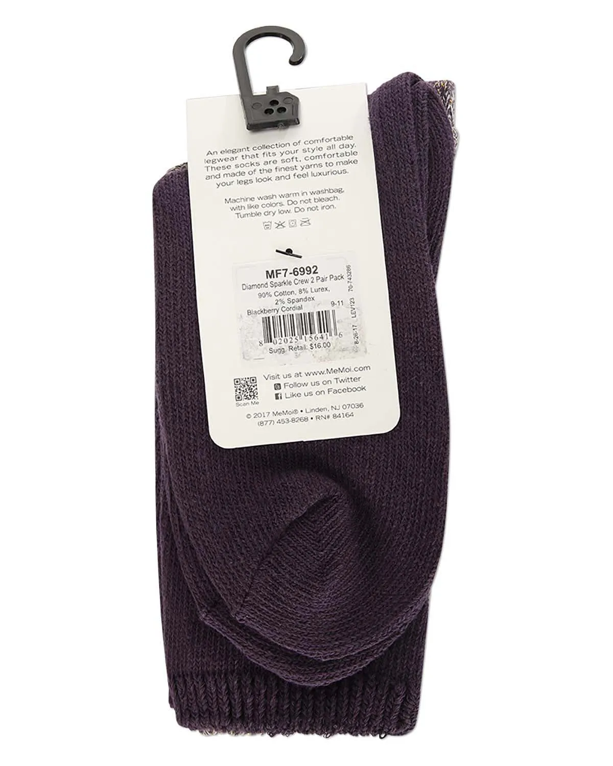 2 Pairs Women's Diamond Sparkle Cotton-Rich Crew Socks sold by MeMoi product image thumbnail 4