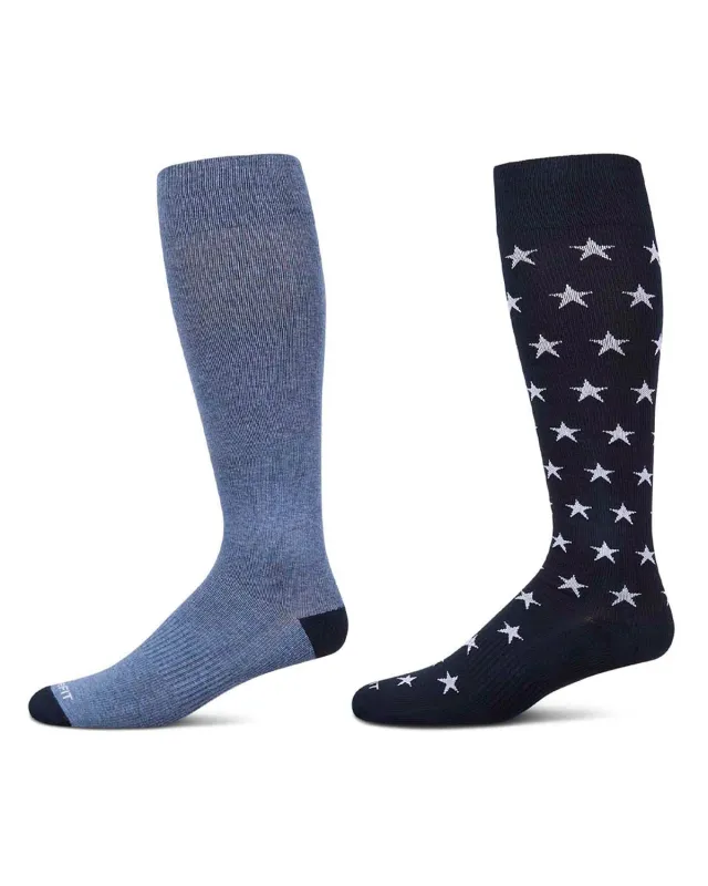 2 Pair Pack Stars Solid Cotton Blend Graduated Compression Socks sold by MeMoi