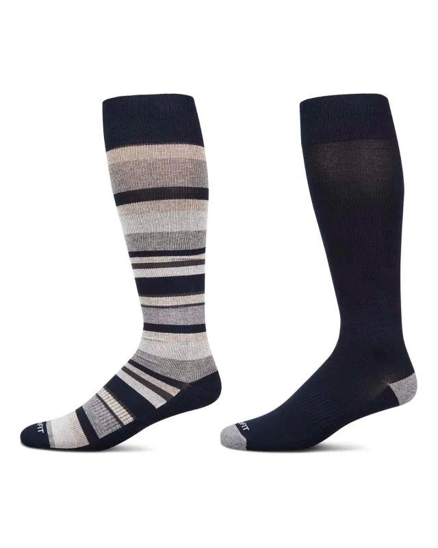 2 Pair Pack Stripe Tipped Solid Cotton Blend Graduated Compression Socks sold by MeMoi