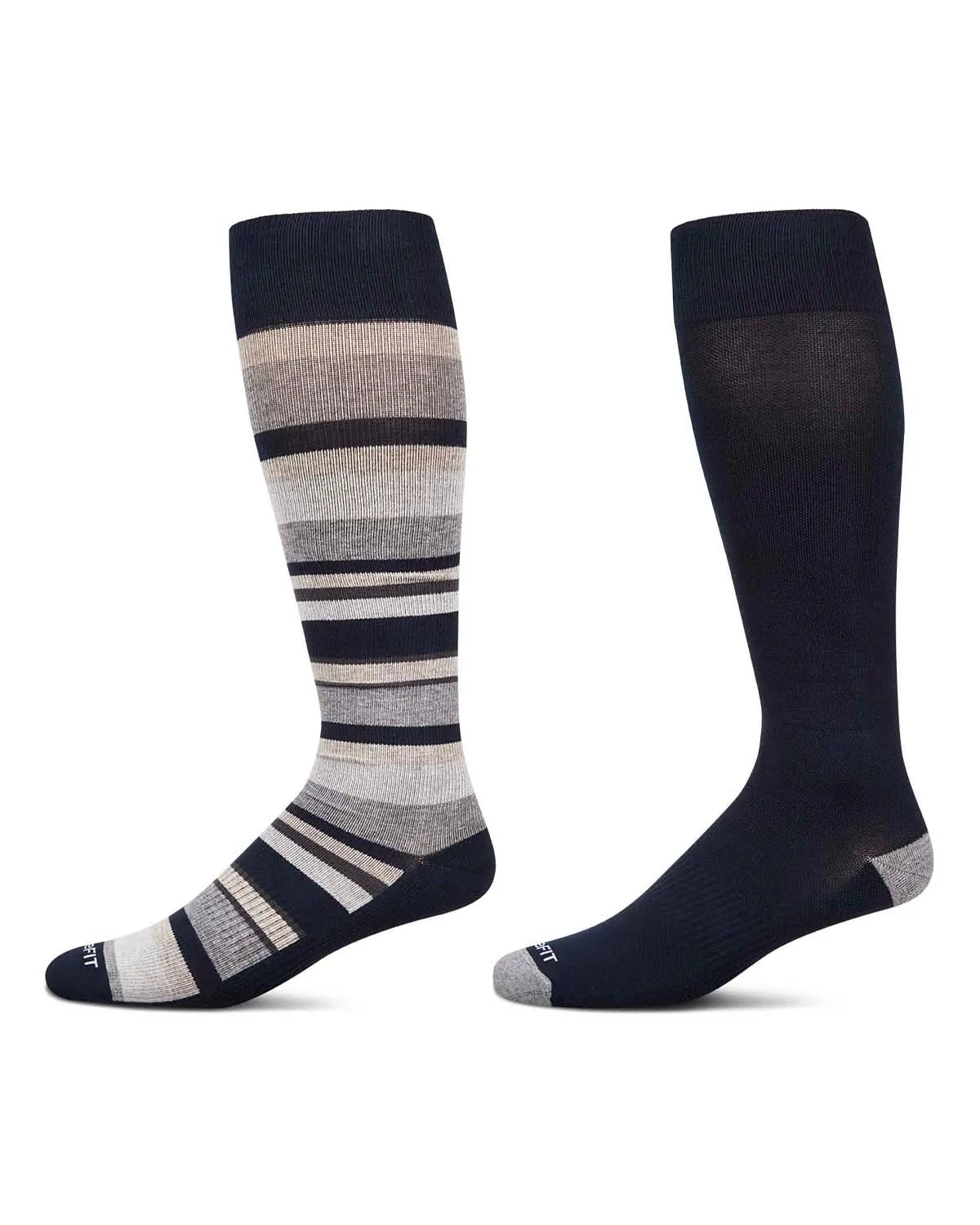 2 Pair Pack Stripe Tipped Solid Cotton Blend Graduated Compression Socks sold by MeMoi