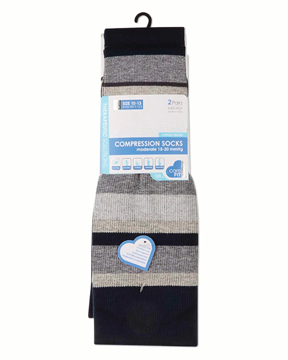 2 Pair Pack Stripe Tipped Solid Cotton Blend Graduated Compression Socks sold by MeMoi product image thumbnail 3