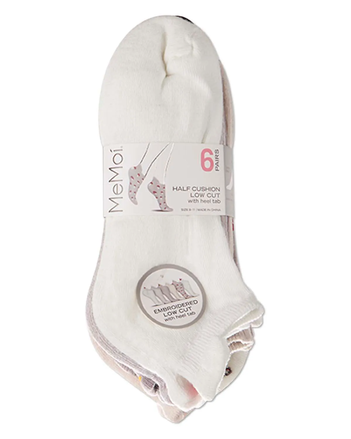 6 Pair Women's Half-Cushioned Embroidered Low Cut Socks with Heel Tab sold by MeMoi product image thumbnail 2