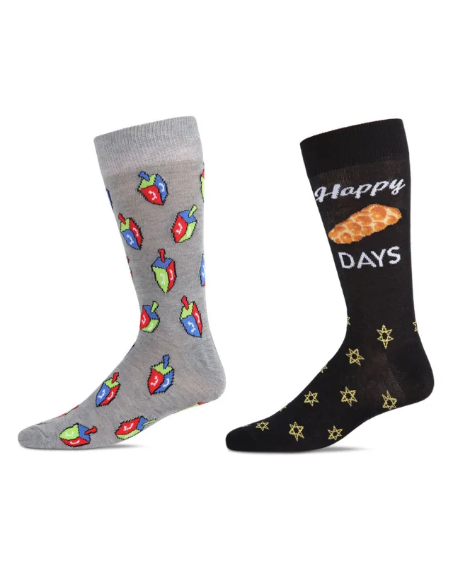 2 Pair Men's Rayon Blend Hanukkah Holiday Novelty Crew Socks sold by MeMoi