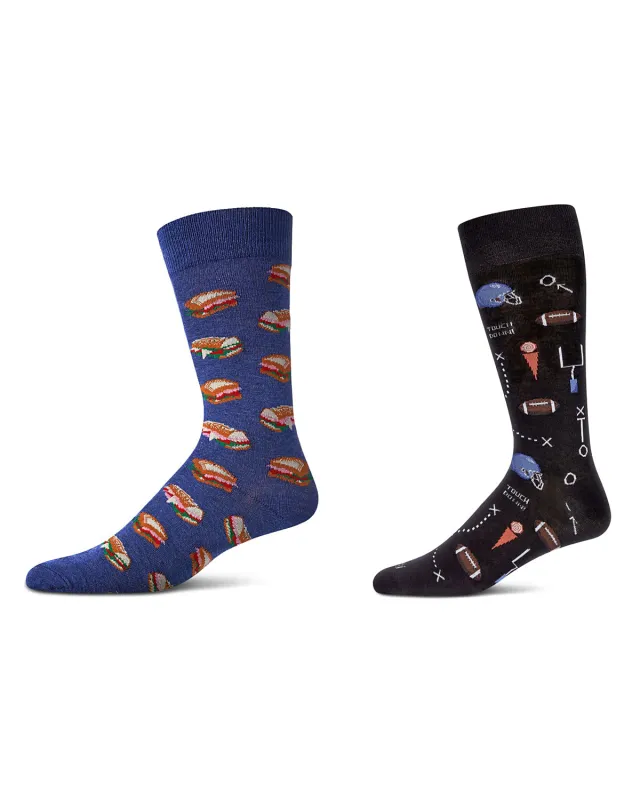 2 Pair Men's Rayon Blend Sports-Themed Novelty Crew Socks sold by MeMoi