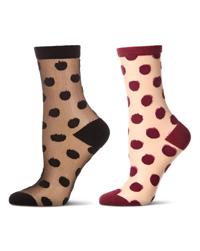2 Pair Women's Sheer Cotton-Rich Polka Dot Crew Socks sold by MeMoi