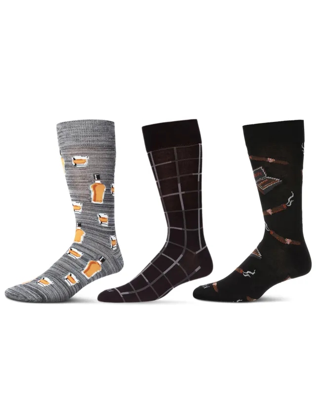 3 Pair Men's "Drinks and Cigars" Rayon-Blend Novelty Crew Socks sold by MeMoi