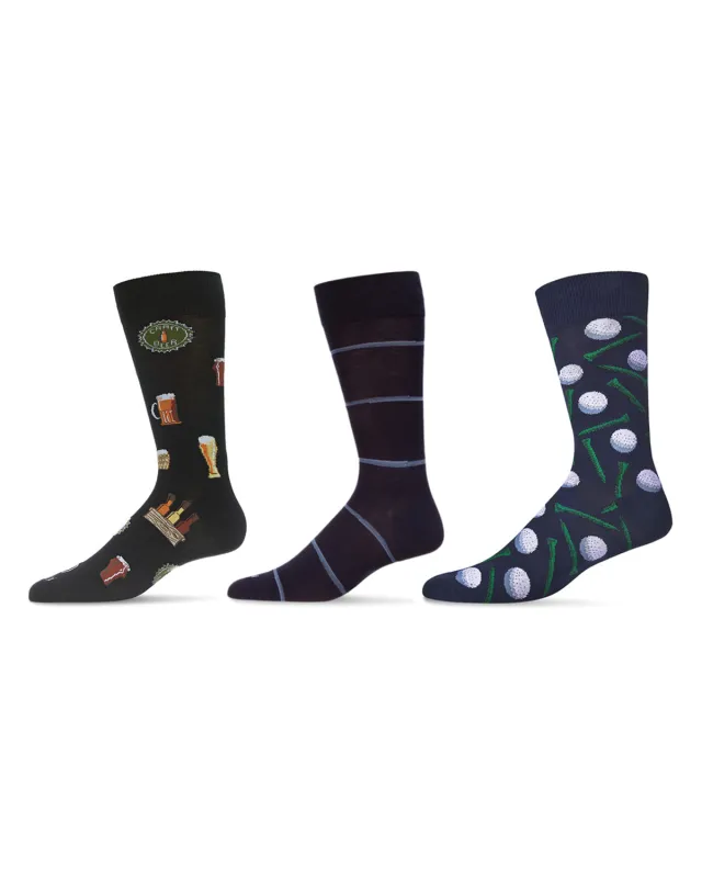 3 Pair Men's Sports-Themed Rayon-Blend Novelty Crew Socks sold by MeMoi