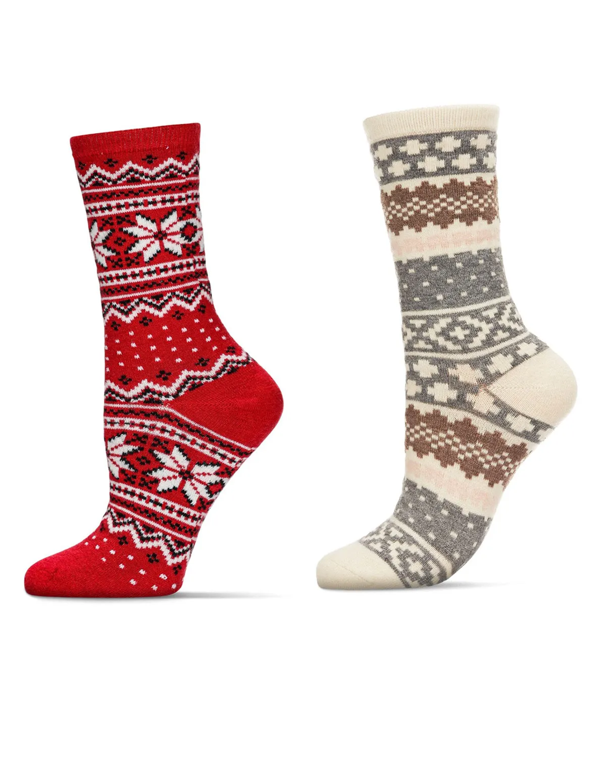 2 Pair Women's Fairisle Cashmere Blend Fine-Gauge Crew Socks sold by MeMoi product image thumbnail 2