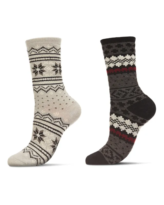 2 Pair Women's Fair Isle Cashmere Blend Fine-Gauge Crew Socks sold by MeMoi