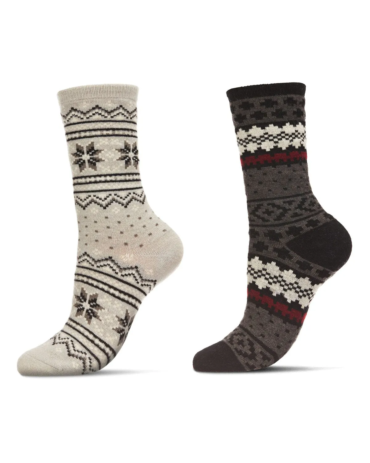 2 Pair Women's Fairisle Cashmere Blend Fine-Gauge Crew Socks sold by MeMoi
