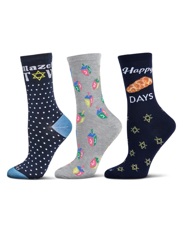 3 Pair Women's Hanukkah Holiday Novelty Crew Socks sold by MeMoi