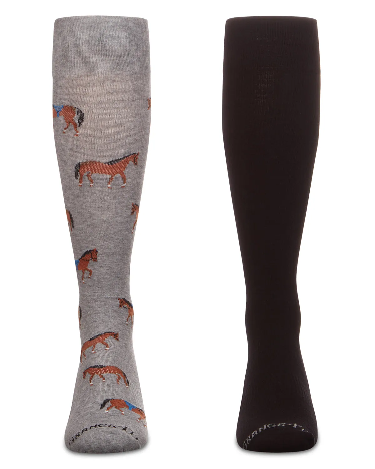 2 Pair Unisex Cotton Blend Compression Knee High Socks, Horse/Solid sold by MeMoi product image thumbnail 2