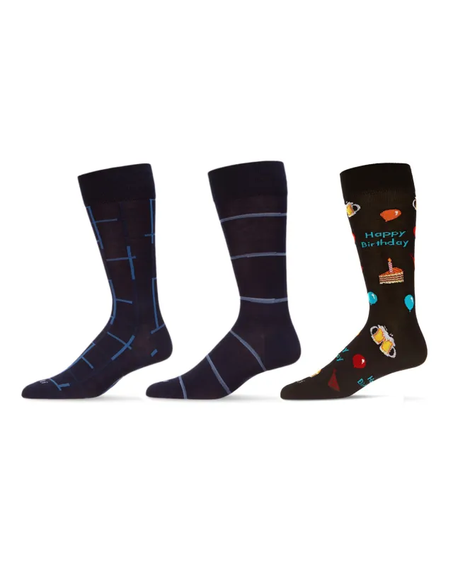 Men's 3 Pair Pack Novelty Happy Birthday Crew Socks sold by MeMoi