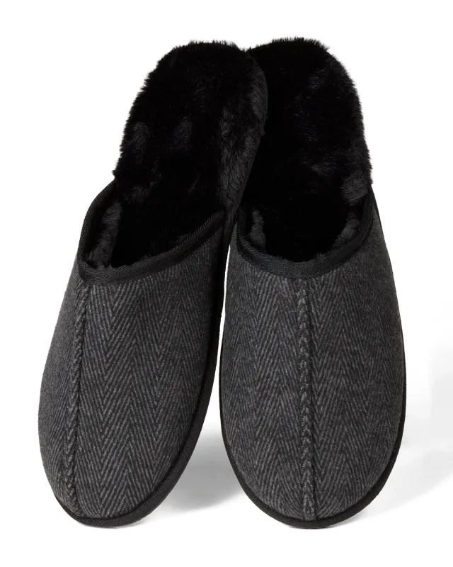 Men's Plush-Lined Herringbone Tweed Scuff Slipper sold by MeMoi