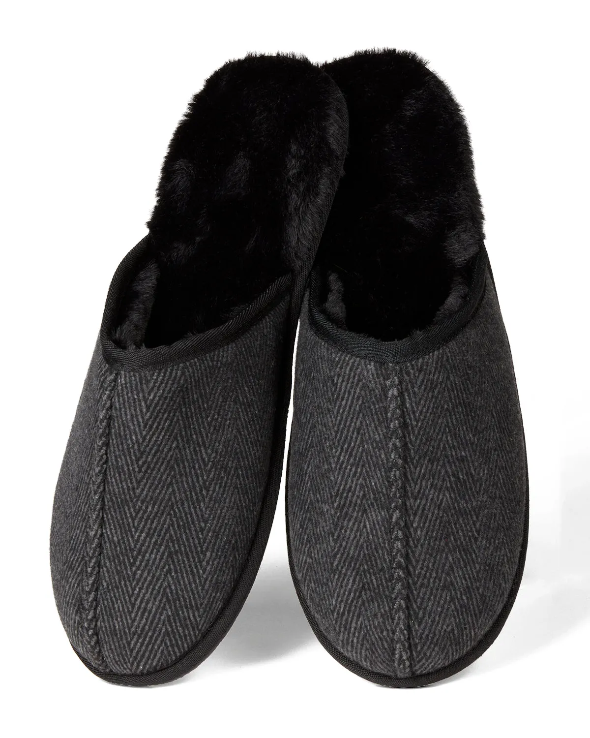 Men's Plush-Lined Herringbone Tweed Scuff Slipper sold by MeMoi