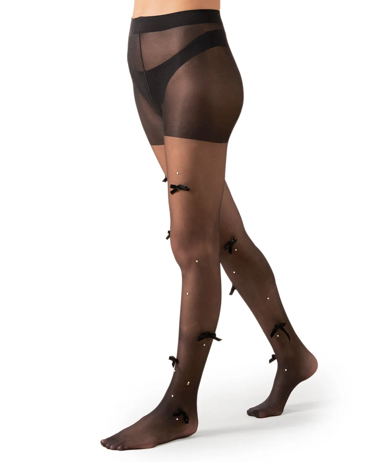 Women's Sheer Fashion Velvet Bows and Faux Pearl Studded Tights sold by MeMoi product image thumbnail 4