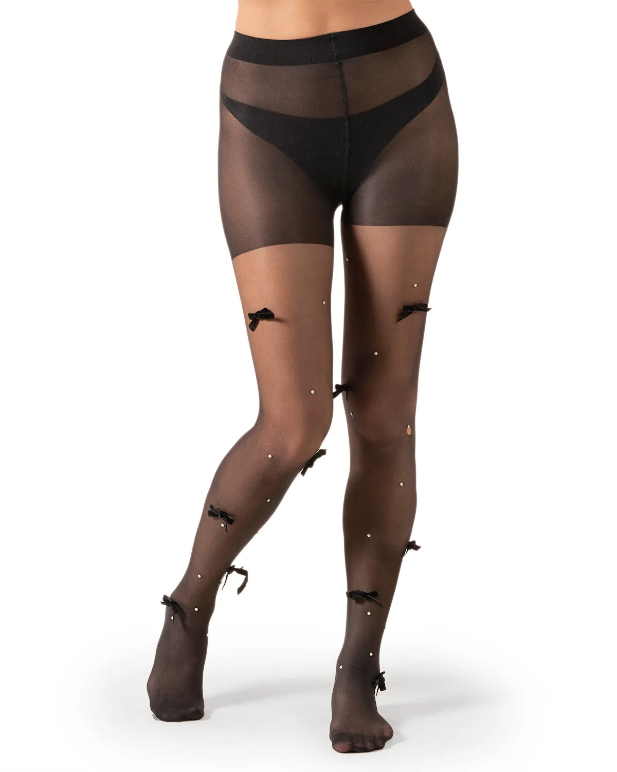 Women's Sheer Fashion Velvet Bows and Faux Pearl Studded Tights sold by MeMoi product image thumbnail 5