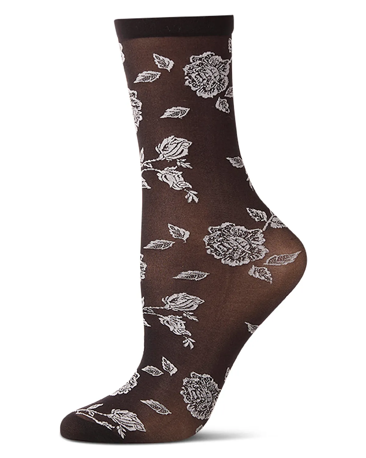 Women's All-Over Fancy Floral Sheer Crew Sock sold by MeMoi