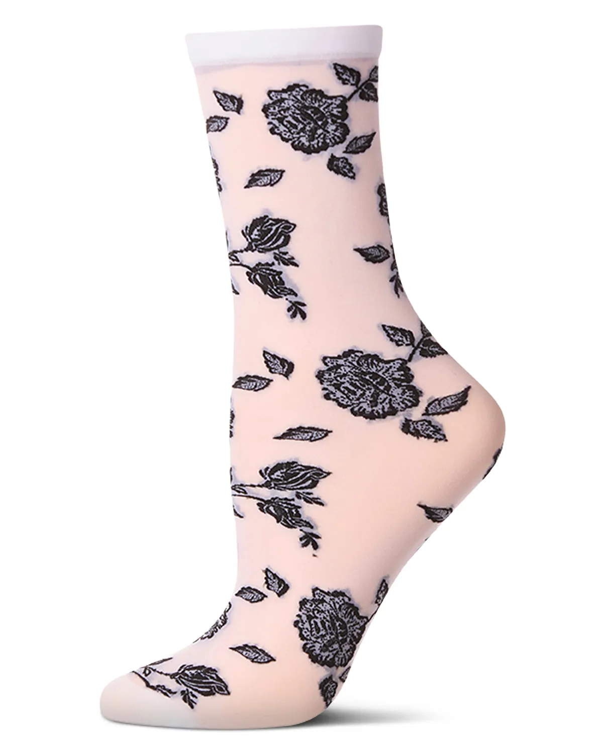 Women's All-Over Fancy Floral Sheer Crew Sock sold by MeMoi product image thumbnail 2