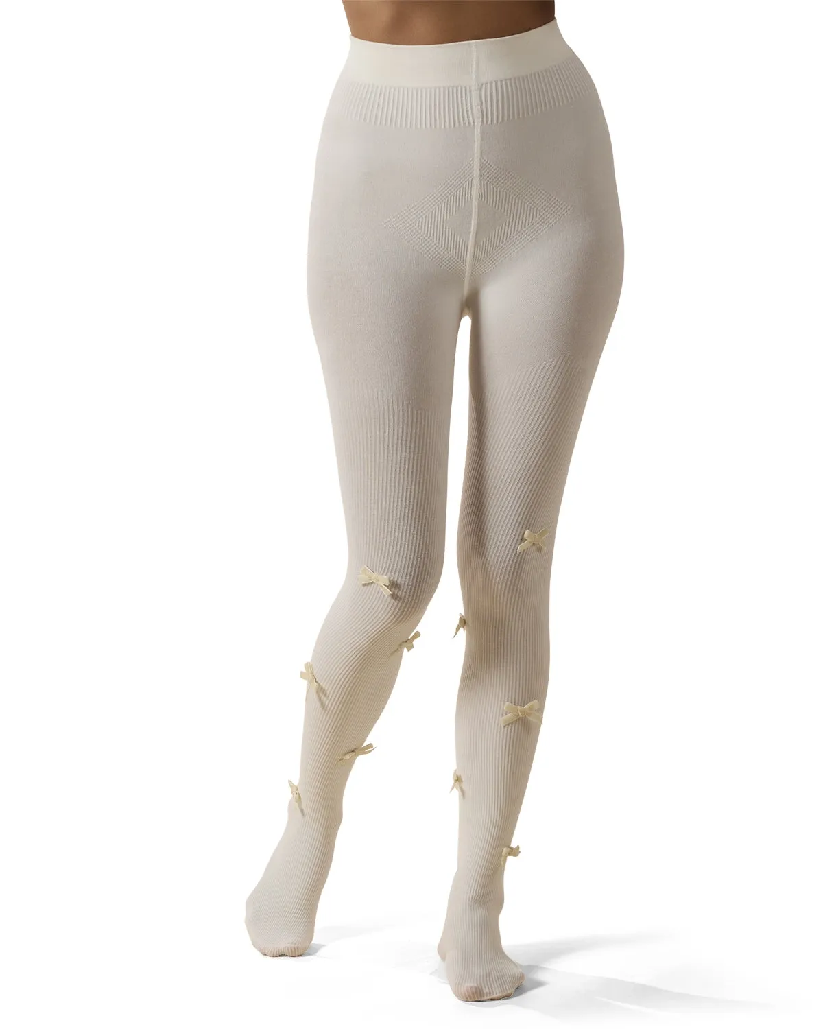 Women's Ribbed Velvety-Bow-Trimmed Cotton Blend Tights sold by MeMoi product image thumbnail 2