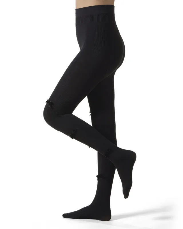 Women's Ribbed Velvety-Bow-Trimmed Cotton Blend Tights sold by MeMoi