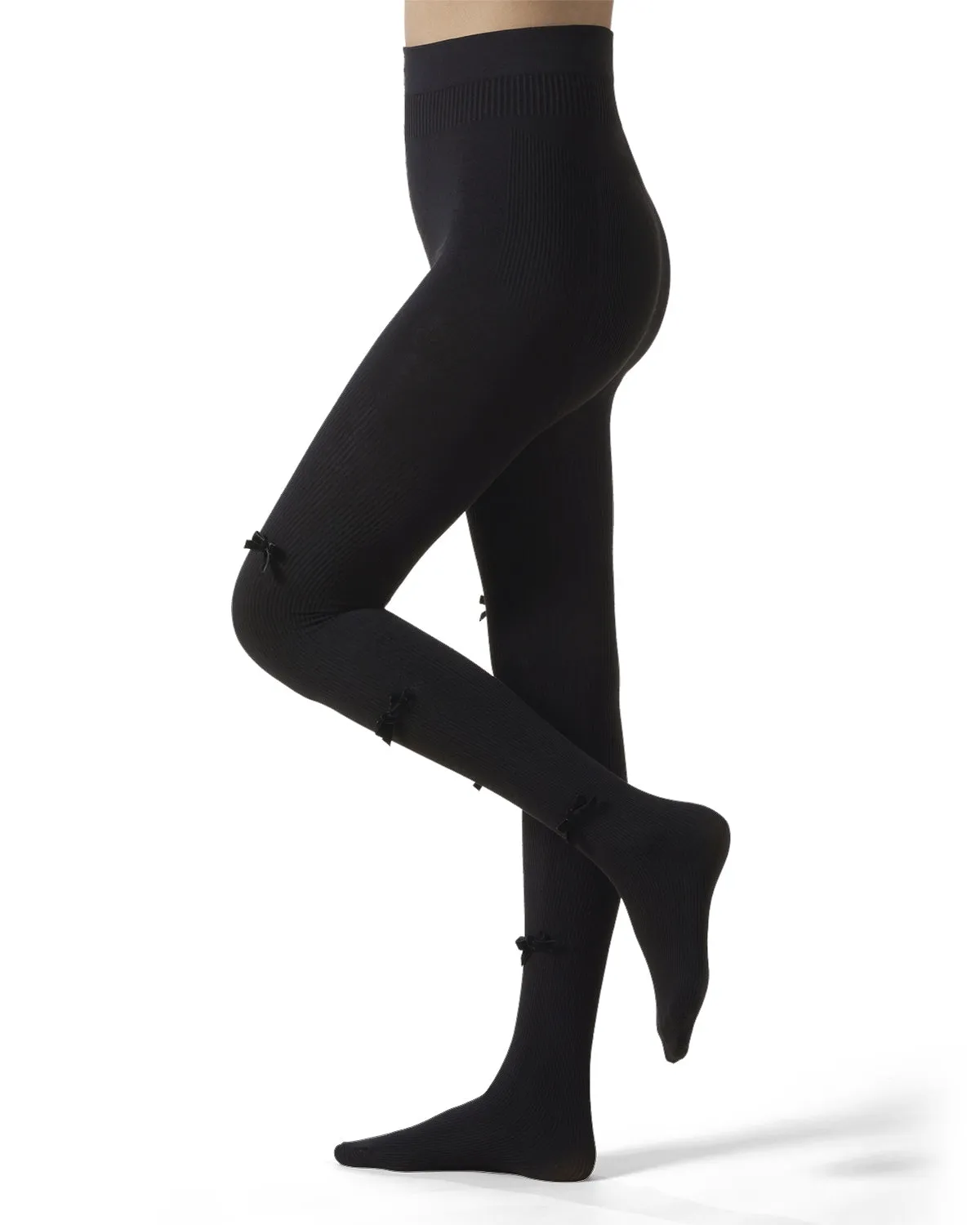 Women's Ribbed Velvety-Bow-Trimmed Cotton Blend Tights sold by MeMoi