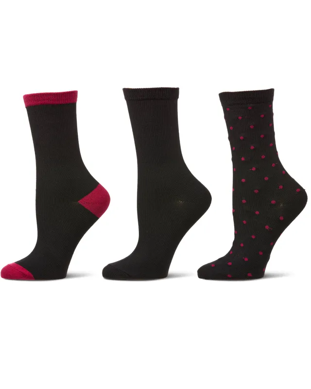 3 Pairs Women's ButterSoft Polytam Polka Dot and Solid Colors Crew Socks sold by MeMoi