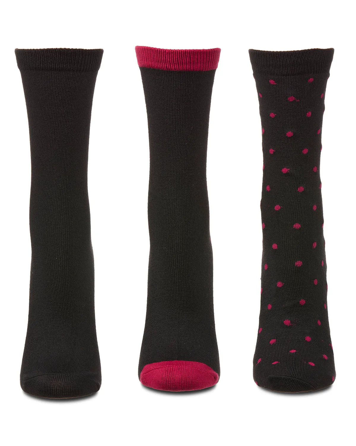 3 Pairs Women's ButterSoft Polytam Polka Dot and Solid Colors Crew Socks sold by MeMoi product image thumbnail 3