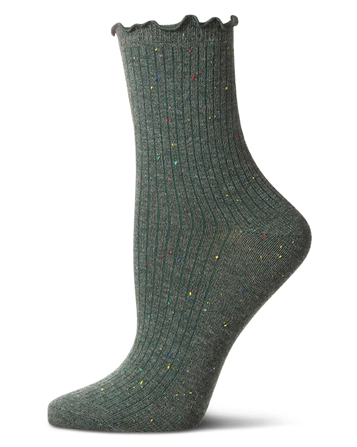 Women's Vintage Ribbed Multi-Flecked Lettuce Edge Crew Sock sold by MeMoi product image thumbnail 2