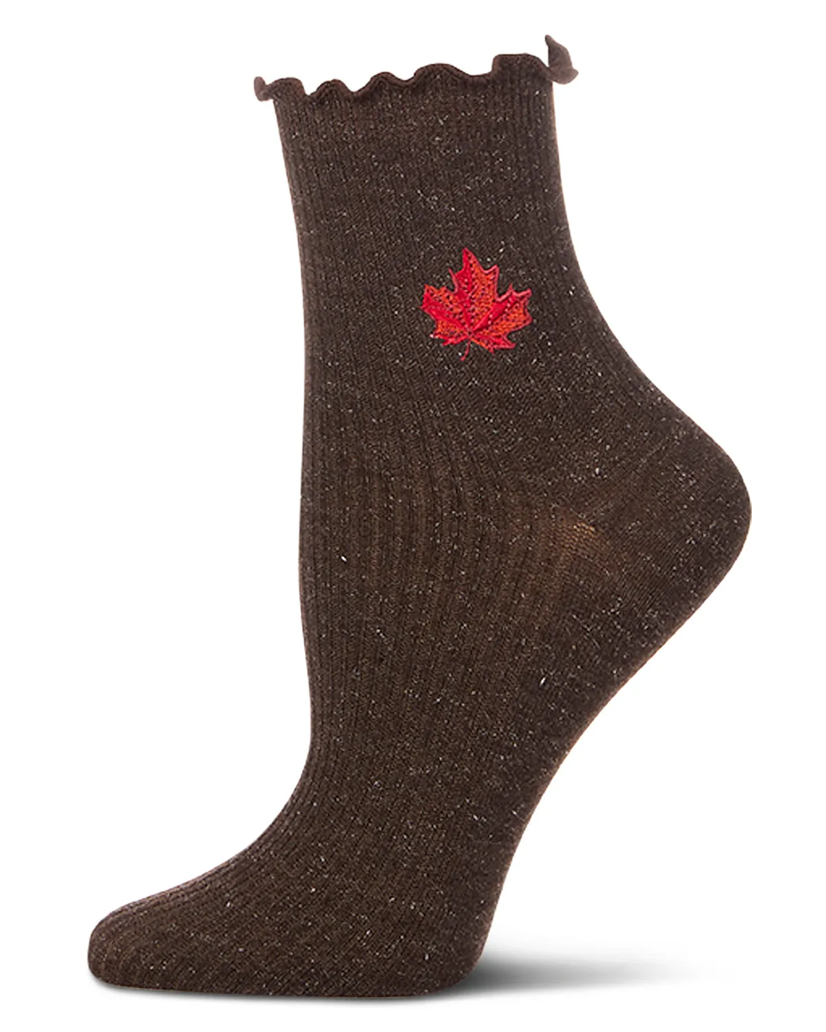 Women's Sparkly Ribbed Lettuce Edge Embroidered Leaf Crew Sock sold by MeMoi