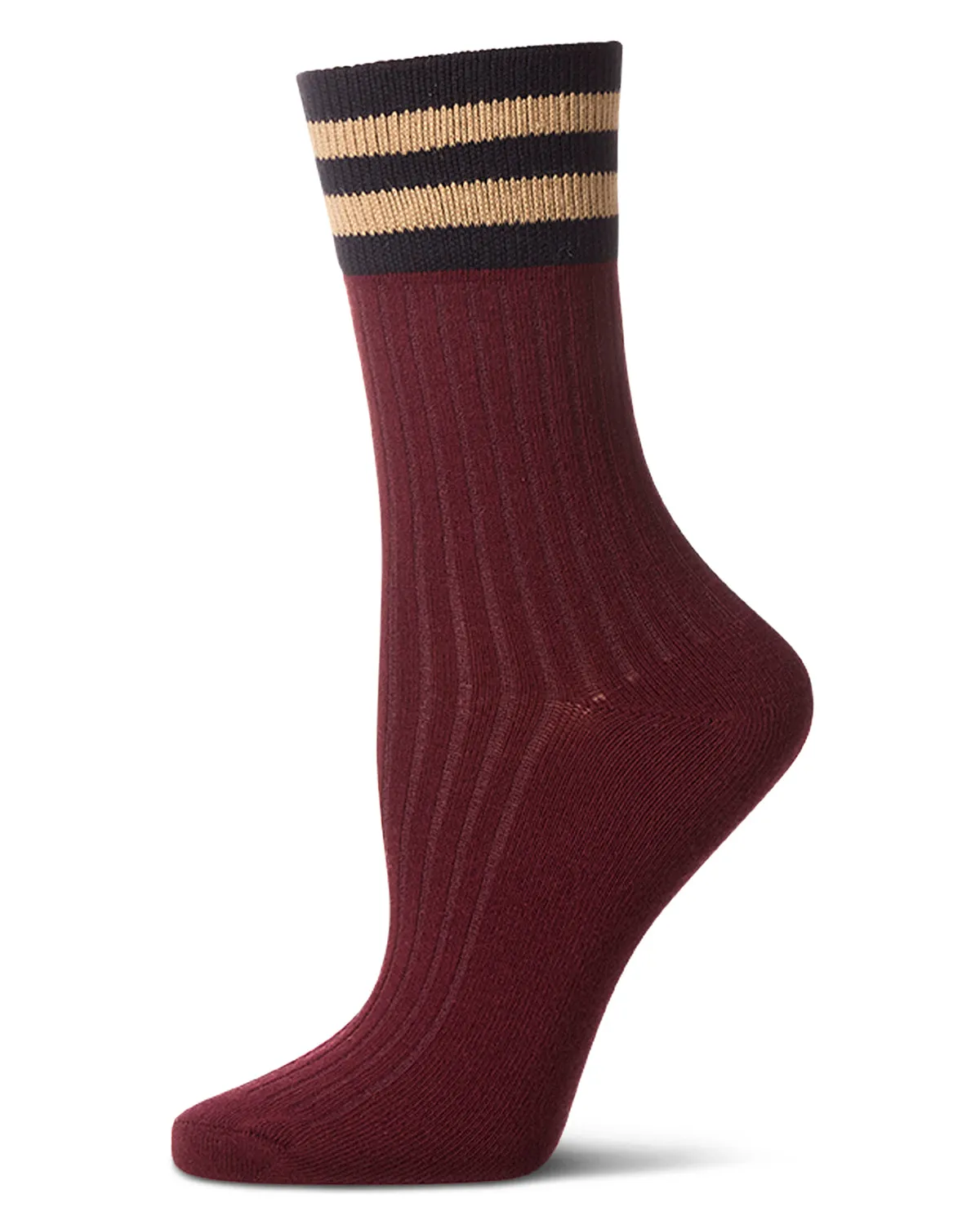 Women's Ribbed Cotton Rich Striped Cuff Crew Sock sold by MeMoi