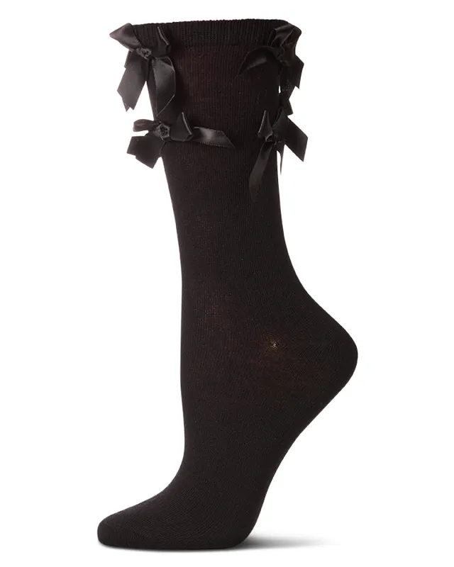 Women's Multiple Knit-On Bows Cotton Rich Crew Sock sold by MeMoi