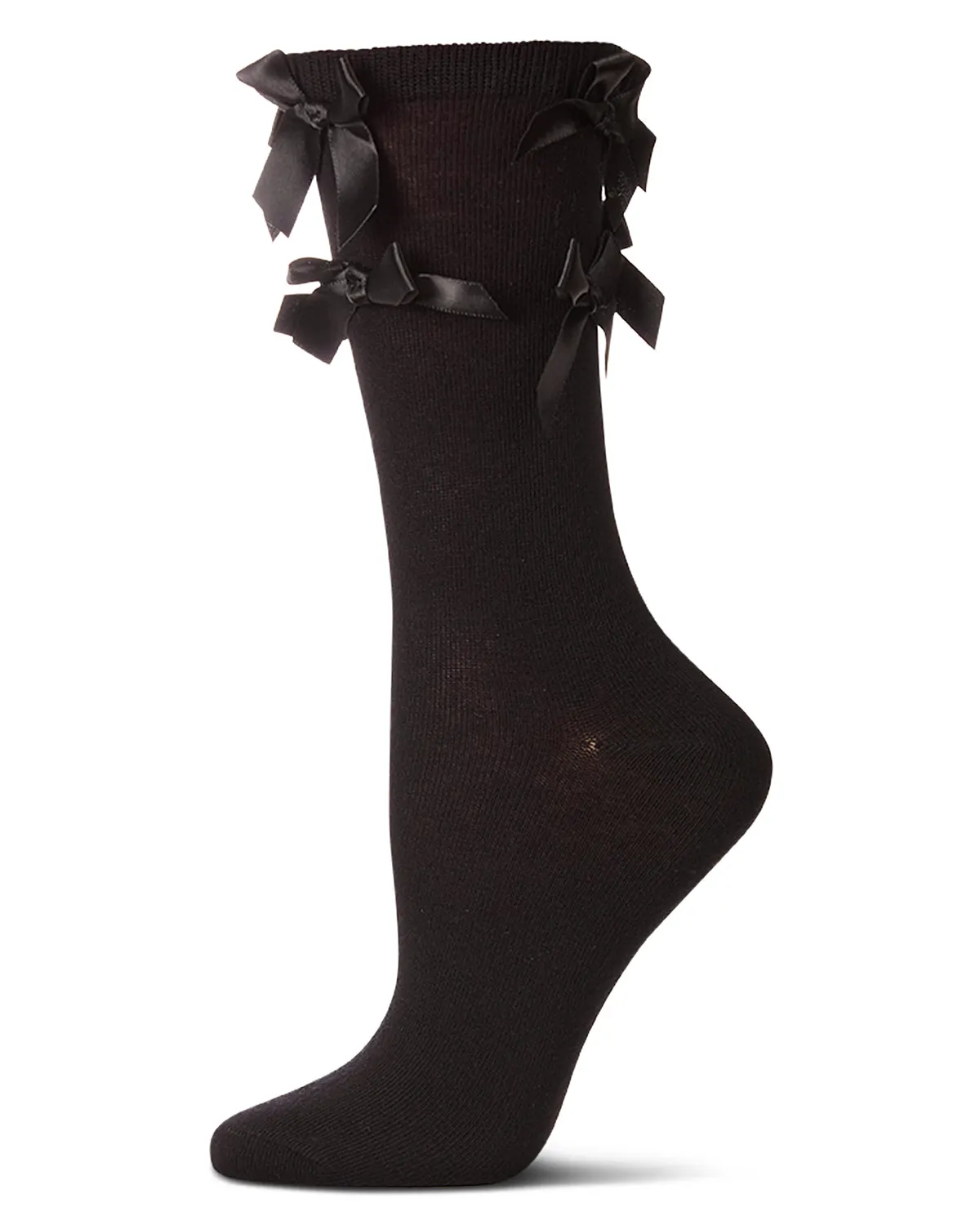 Women's Multiple Knit-On Bows Cotton Rich Crew Sock sold by MeMoi