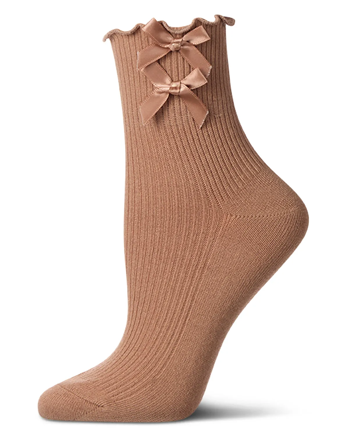 Women's Cotton Rich Lettuce Edge Bow-Trimmed Ankle Sock sold by MeMoi