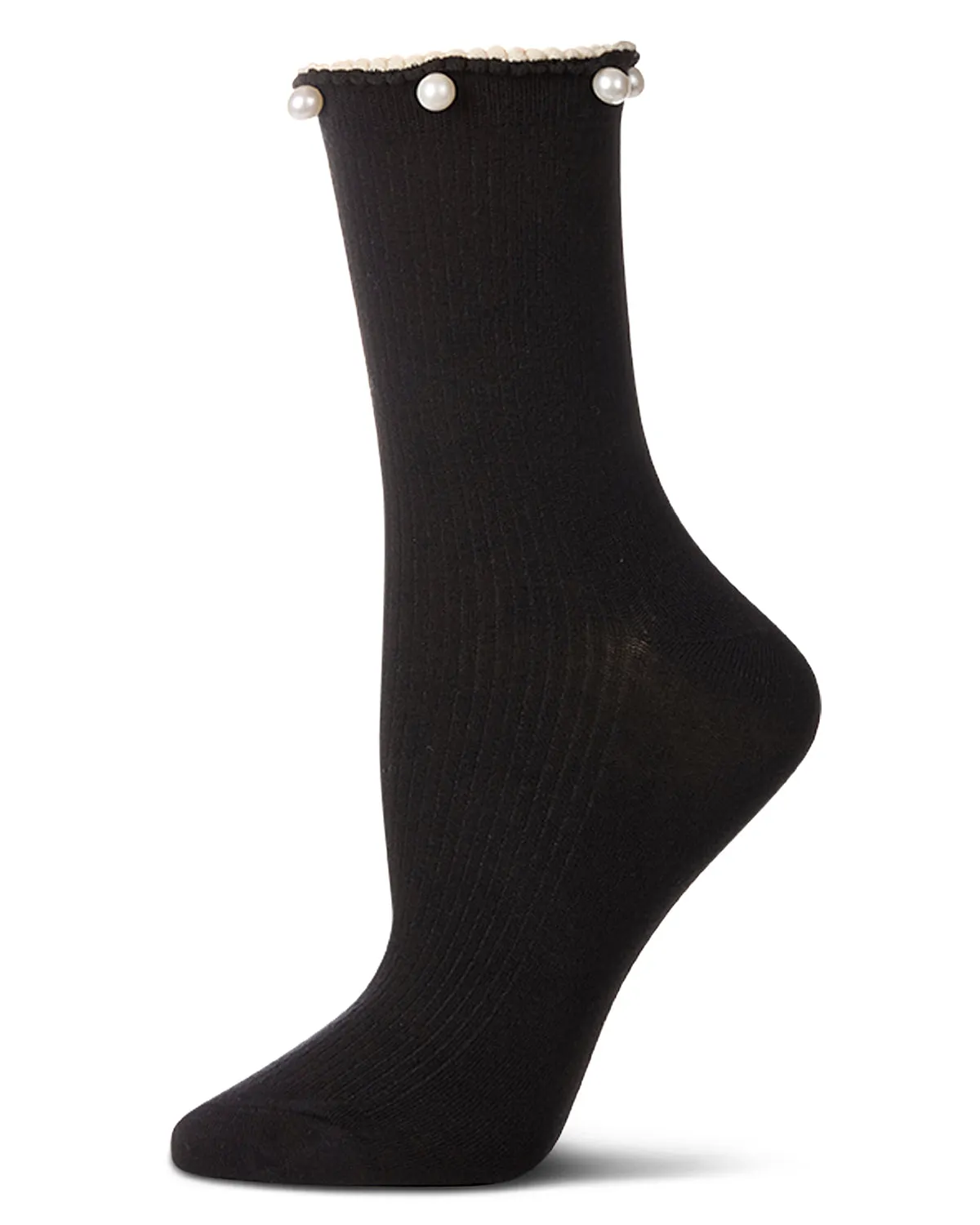 Women's Cotton Rich Faux Pearl Trimmed Lettuce Edge Ankle Sock sold by MeMoi