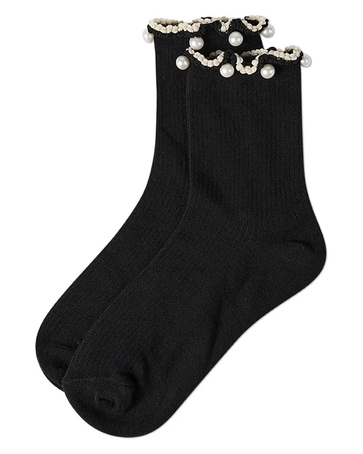 Women's Cotton Rich Faux Pearl Trimmed Lettuce Edge Ankle Sock sold by MeMoi product image thumbnail 5