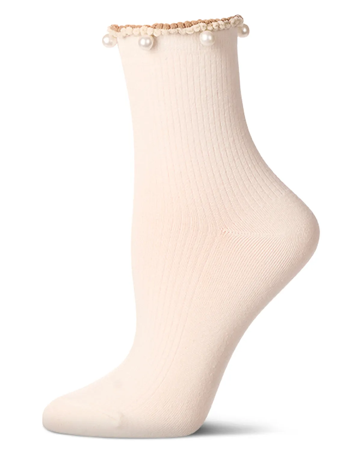 Women's Cotton Rich Faux Pearl Trimmed Lettuce Edge Ankle Sock sold by MeMoi product image thumbnail 2