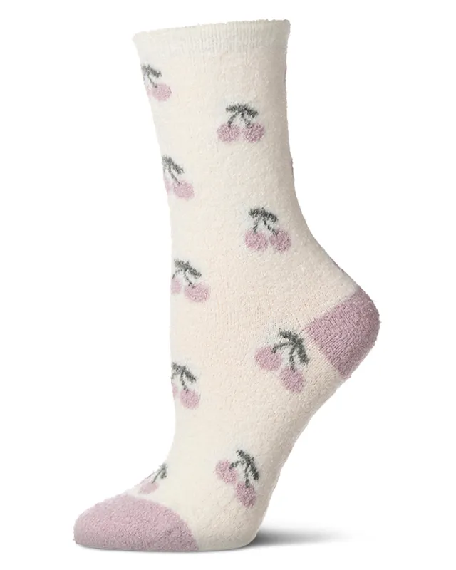 Women's "Cherries" Non-Skid Lavender Infused Crew-Length Cozy Spa Sock sold by MeMoi