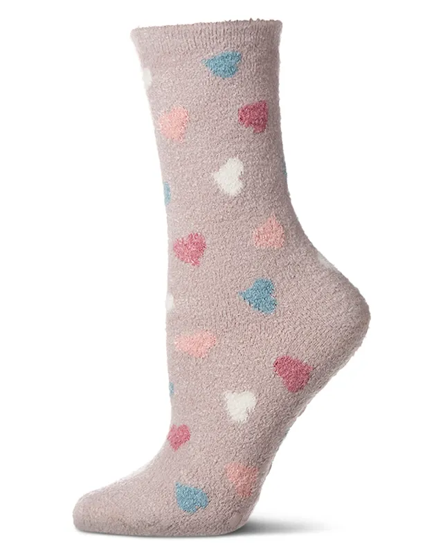 Women's "All Over Hearts" Non-Skid Lavender Infused Crew-Length Cozy Spa Sock sold by MeMoi