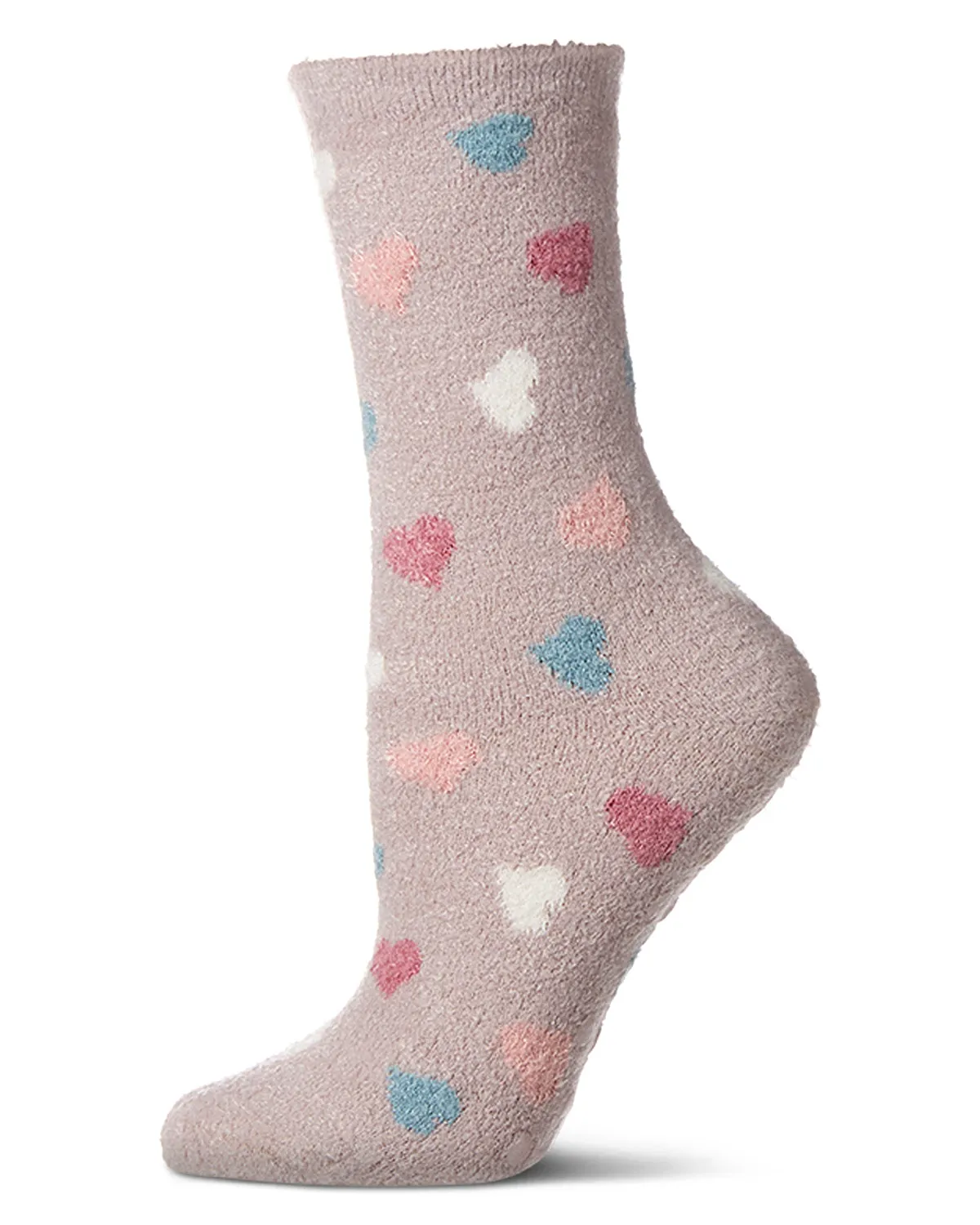 Women's "All Over Hearts" Non-Skid Lavender Infused Crew-Length Cozy Spa Sock sold by MeMoi