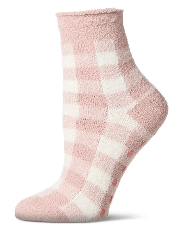 Women's Gingham Plaid Roll Top SuperSoft Cozy Crew Sock made by MeMoi