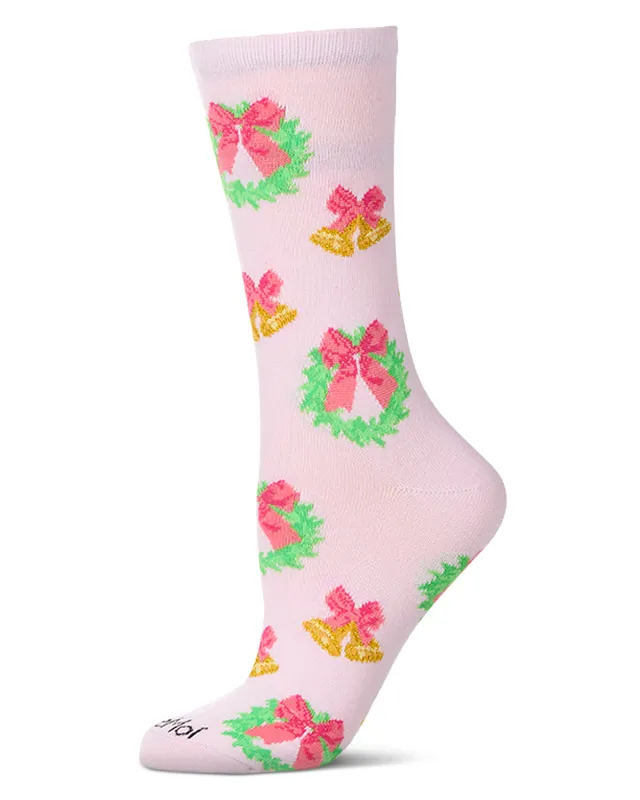 Women's "Bells N Bows" Christmas Holiday Novelty Crew Sock sold by MeMoi