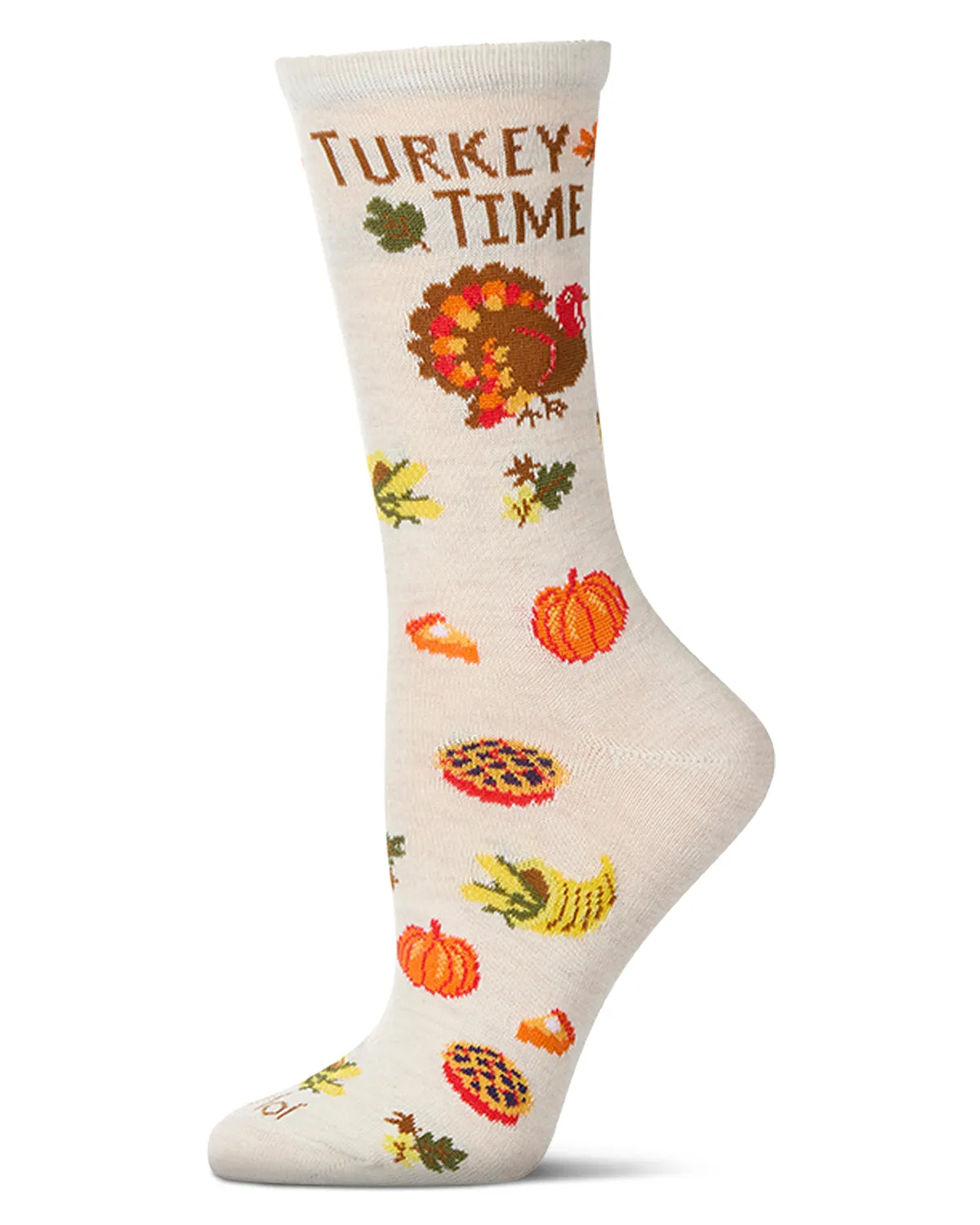 Women's "Turkey Time" Rayon Blend Thanksgiving Holiday Crew Sock sold by MeMoi